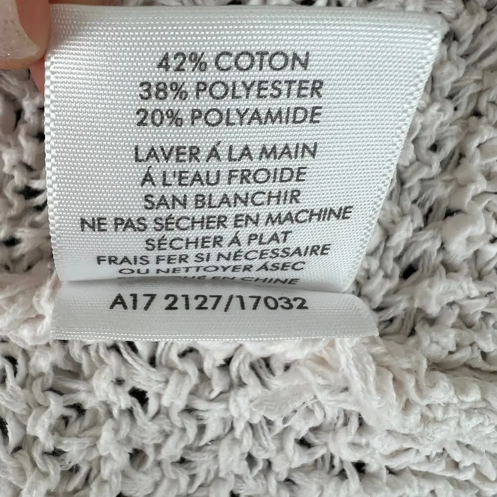 White + Warren Cotton Blend Long Sleeve Open Knit Sweater Size S Small